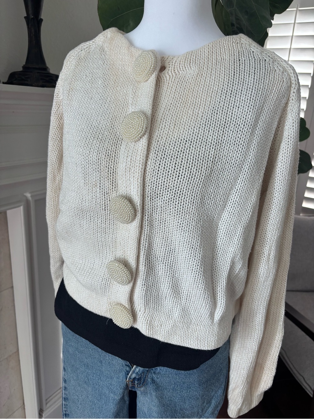Vintage Express  Ivory Button-Front Knit Sweater